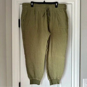 White‎ Birch Olive Green Gauzy Joggers